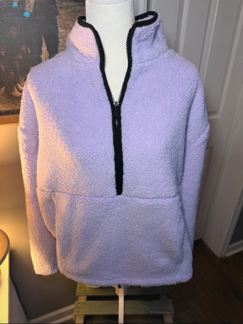 No Boundaries Lavender Sherpa Half-Zip Pullover with Black Trim